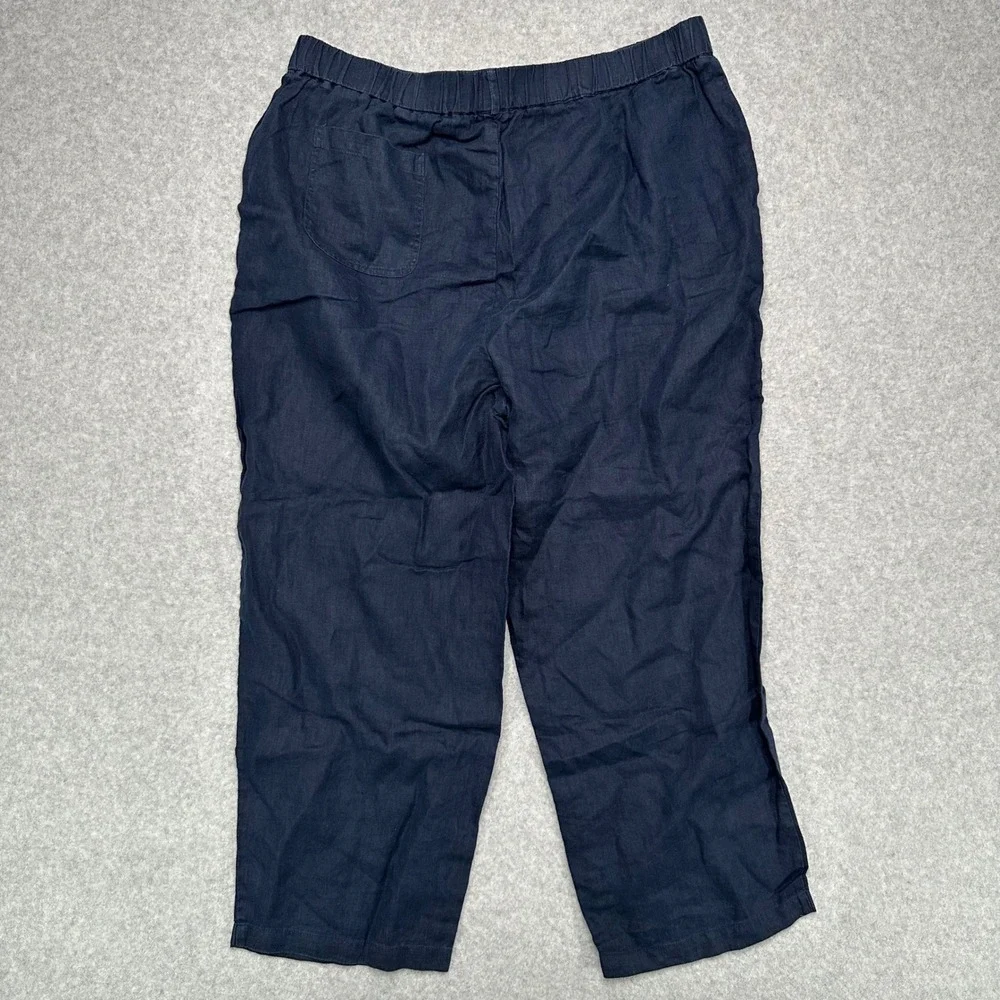 Quince Navy Blue 100% Linen Elastic Waist Straight Leg Cropped Pants Womens XL